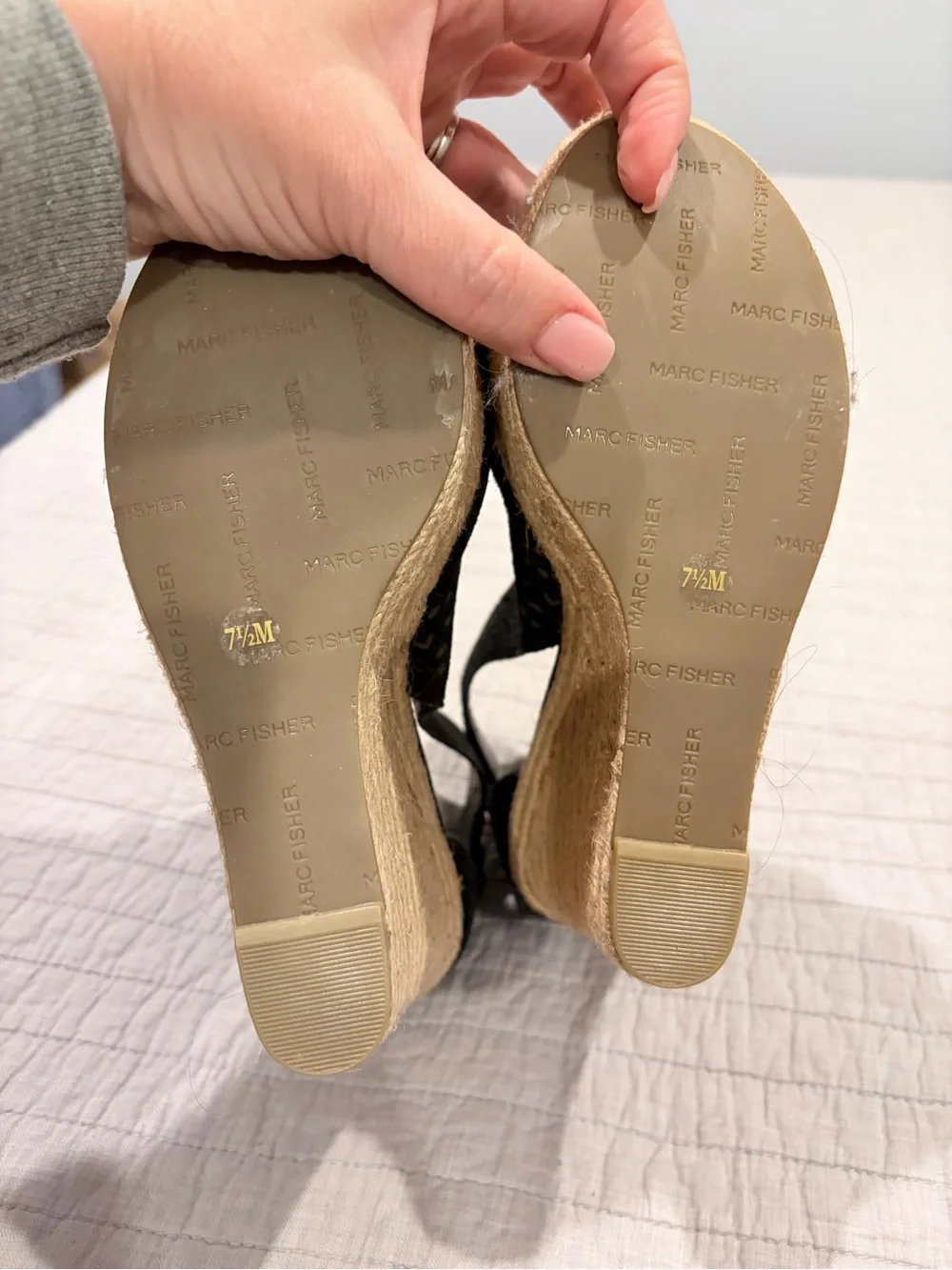 Marc Fisher Black Suede Laser-Cut Espadrille Wedge Sandals
